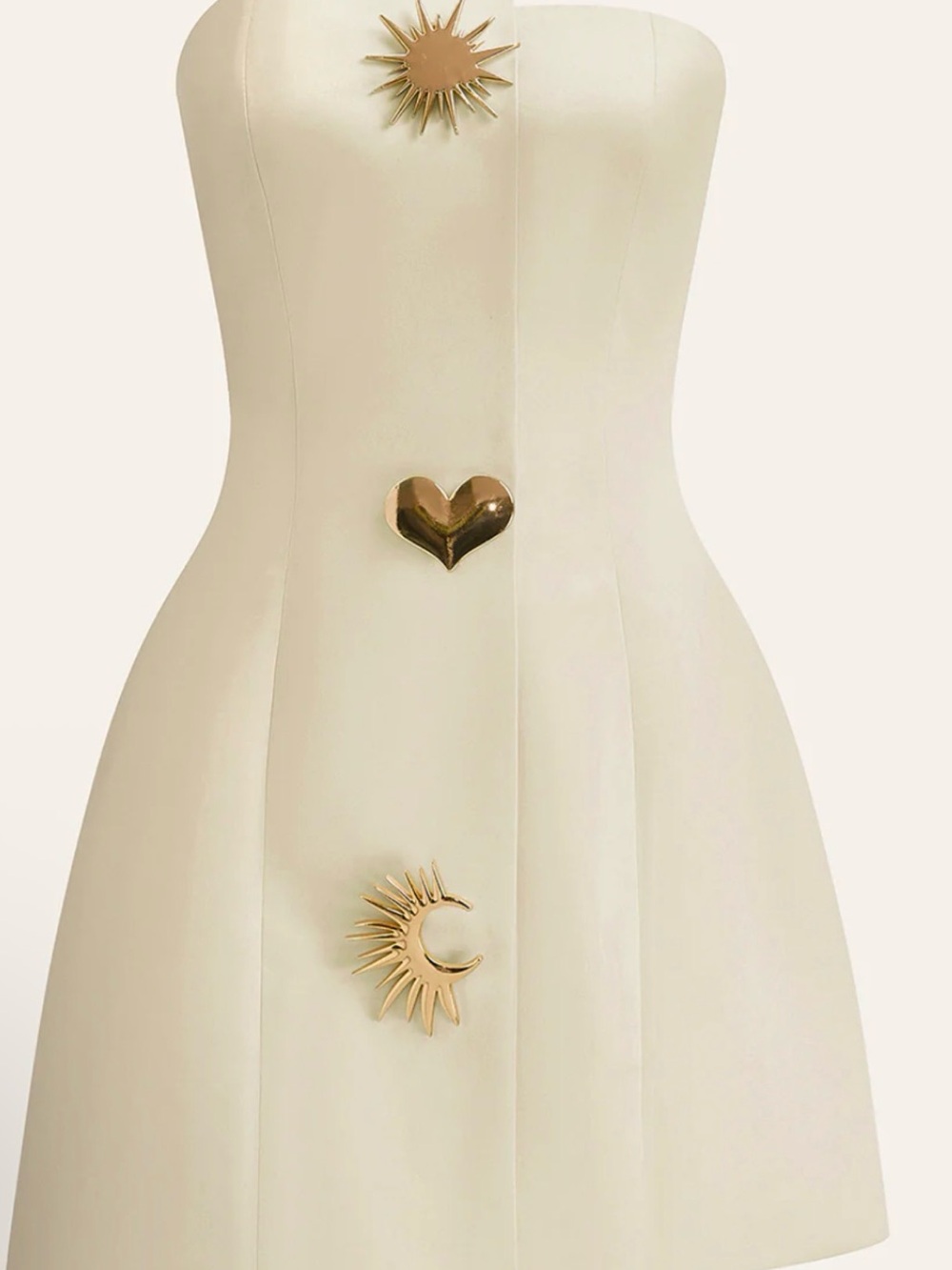 Strapless Ivory Mini Dress with Gold Decorative Accents by Commense